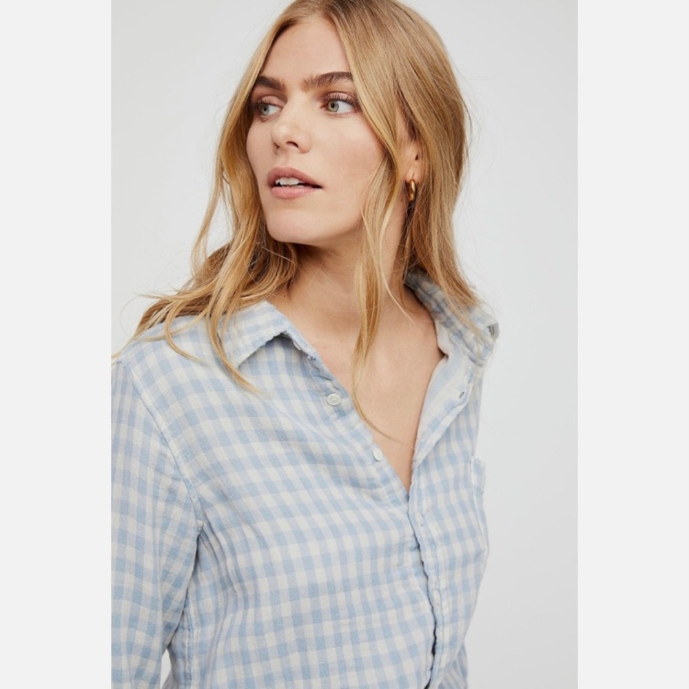 Free People X CP Shades Kayla Gingham Button Down Shirt Pink - Picture 12 of 12
